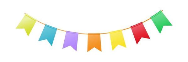 Garland of multicolored flags isolated on white background. Colored flags for holiday decoration. Vector illustration.