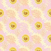 Seamless pattern with flowers and leaves. Pink floral blooming background. Vector illustration.