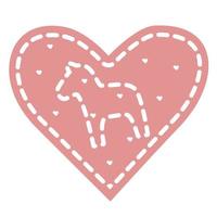 Minimalistic heart with stitch contour and dala horse inside, scandinavian simple boho style hand drawn color heart vector illustration