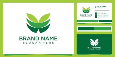 leaf nature logo design inspiration with business card design vector