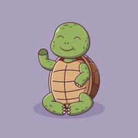 Cute Turtle Cartoon Sitting Waving Hand. Turtle Icon Concept. Flat Cartoon Style. Suitable for Web Landing Page, Banner, Flyer, Sticker, Card vector