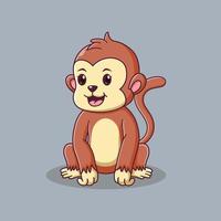 Cute Monkey Cartoon posing. Monkey Icon Concept. Flat Cartoon Style. Suitable for Web Landing Page, Banner, Flyer, Sticker, Card vector