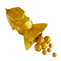 3D illustrations golden NFT Launching and rocket png
