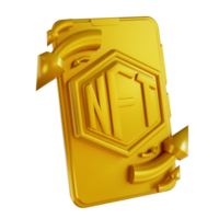 3d illustraties gouden mobiel en nft uitwisseling png