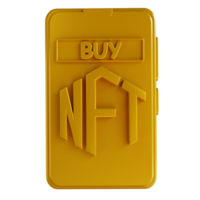 3D illustrations golden buy NFT with mobile png