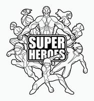 Outline Group of Super Heroes with Text Super Heroes vector