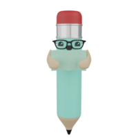 3D Isolated Green Pencil Character png