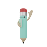 3D Isolated Green Pencil Character png