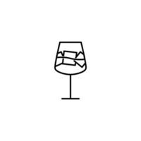 icono de copa de vino tinto con cubo de hielo sobre fondo blanco. simple, línea, silueta y estilo limpio. en blanco y negro. adecuado para símbolo, signo, icono o logotipo vector