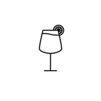 icono de copa de vino tinto con rodaja de limón sobre fondo blanco. simple, línea, silueta y estilo limpio. en blanco y negro. adecuado para símbolo, signo, icono o logotipo vector