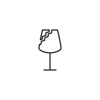 icono de copa de vino tinto roto sobre fondo blanco. simple, línea, silueta y estilo limpio. en blanco y negro. adecuado para símbolo, signo, icono o logotipo vector