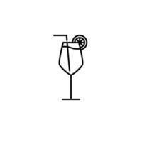 white wine glass icon with straw and lemon slice on white background. simple, line, silhouette and clean style. black and white. suitable for symbol, sign, icon or logo vector