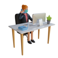 Business woman wearing mask at work calling 3d character illustration png