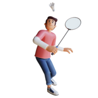 Boy playing badminton 3d character illustration png