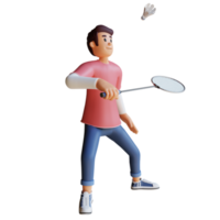 ung man spelar badminton 3d karaktär illustration png