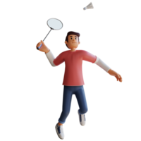 menino jogando ilustração de personagem 3d de badminton png