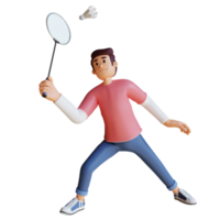 giovane uomo giocando badminton 3d personaggio illustrazione png