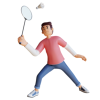 junger mann, der badminton spielt 3d-charakterillustration png