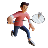 Boy playing badminton 3d character illustration png