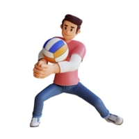 joven jugando voleibol ilustración de personaje 3d png