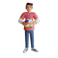 garçon tenant illustration de personnage 3d de volley-ball png