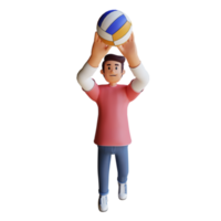 young boy holding volleyball 3d character illustration png
