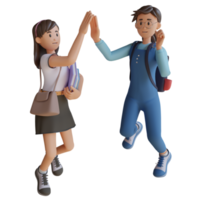 young girl doing high five 3d character illustration png