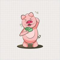 Pig and money hand drawing vector illustration