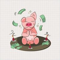 Pig and money hand drawing vector illustration