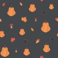 Seamless pattern with pumpkins, leaves, acorns and mushrooms. Beautiful background for Thanksgiving, halloween, autumn. vector