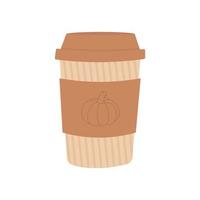 ilustración plana vectorial de un vaso de café con leche con especias de calabaza. un vaso de papel para café se adaptará moderno vector