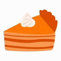 pastel de calabaza de icono de comida de vector de diseño plano. trozo de pastel de calabaza tradicional de acción de gracias.