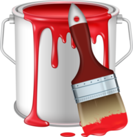 Opened red paint can and brush png