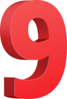 Red  3D glossy number nine png