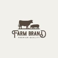 Farm vintage simple logo for meat cow and pig vector