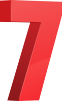 Red  3D glossy number seven png