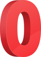 Red  3D glossy number zero png