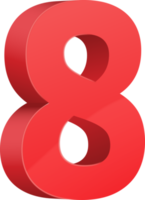 Red  3D glossy number eight png