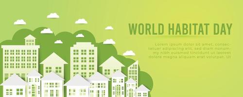 World habitat day flat design background with the clean city, natural tree vector