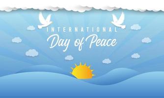 International day of peace flat banner background with dove cloud illustrated in the sky vector