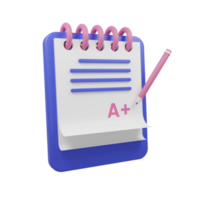 Grade A on Exam Paper 3D icon Illustration png