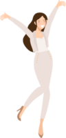 éxito feliz mujer de negocios en pantalones de traje blanco png