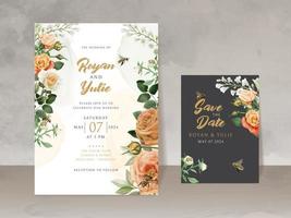 hermosa plantilla de tarjeta de invitación de boda con abeja melífera y diseño floral vector