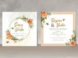 hermosa plantilla de tarjeta de invitación de boda con abeja melífera y diseño floral vector