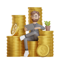 3d businessman character earning profit png