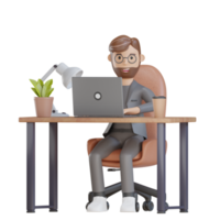 3d businessman character working with laptop png