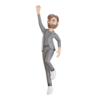 3d businessman character happy jumping png