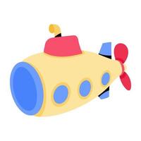 An editable flat sticker of toy submarine vector