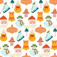 Christmas seamless pattern with balls, Christmas bell, Santa, toadstool and ice skate. Perfect for holiday invitations, winter greeting cards, wallpaper and gift paper vector