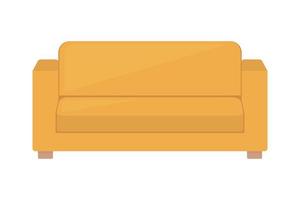 Sofa in flat style. Cozy couch in mustard color isolated on white background. Vector illustration